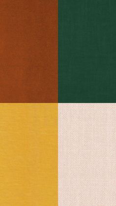 four different colors of fabric with white, green, yellow and brown stripes on them