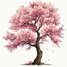 a drawing of a tree with pink flowers on it