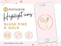 the instagram highlight icons for blush pink and gold