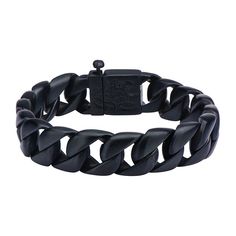 "This bracelet offers contemporary style for men, and is perfect for those who appreciate a simple, yet striking urban aesthetic. This bracelet offers contemporary style for men, and is perfect for those who appreciate a simple, yet striking urban aesthetic. Chain type: curb Length: 8.5 in. Metal: stainless steel Plating: black ion plated Finish: polished Packaging: boxed Please note, due to the high value of this item, a signature may be required upon delivery. Size: 8.5"". Gender: male. Age Gr Modern Stainless Steel Bracelets For Streetwear, Modern Metal Chain Bracelet For Streetwear, Modern Black Bracelets, Modern Cuban Link Bracelet For Everyday, Masculine Black Stainless Steel Bracelets, Modern Black Bracelets For Streetwear, Modern Everyday Cuban Link Bracelet, Modern Stainless Steel Cuban Link Bracelets, Modern Everyday Durable Jewelry