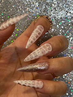 White with snake skin like glitter accents Boujee Nails, Sassy Nails, Acrylic Press On Nails, Acrylic Nails Coffin Pink, Sparkly Nails, Acrylic Nails Coffin, Nail Charms, Stiletto Nails, Coffin Nails