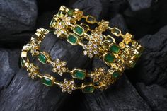 Most beautiful diamond replica set of four bangles Elegant Green Bangle With Stone Work, Elegant Green Bangle For Festive Occasions, Elegant Green Jeweled Bangle, Cz Bangles, Bangle Diamond, Bracelet Indian, Star Bangle, Diamond Bangles, Diamond Bracelet Design