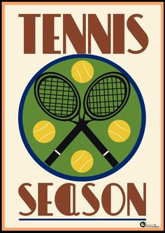 a tennis poster with two racquets and balls