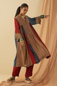 Winter Prints, Designer Anarkali Dresses, Tunics Online, Designer Anarkali, Straight Fit Pants, Dresses Indian, Panel Dress