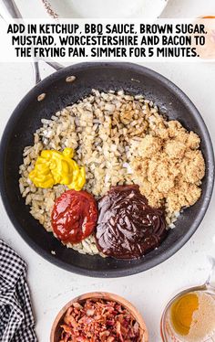 an image of food that is in a pan on the table with words above it