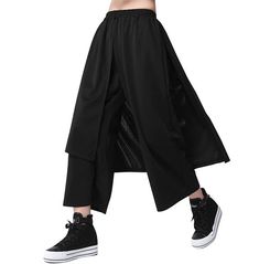 Women's gothic black high elastic waist wrap patchwork wide leg ankle length loose-fitting cotton pants. Cyberpunk Pants, Fashion Trousers Women, Loose Cotton Pants, Techwear Women, Island Outfit, Mode Hippie, Cyberpunk Fashion, Loose Trousers, High Waist Fashion