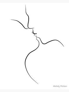 a black and white image of two people kissing with their noses touching each other's foreheads