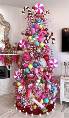 a christmas tree decorated with candy and candies