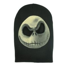 This Jack Skellington Mask Beanie is no nightmare! This cozy knit features cut out eye holes and Jack Skellington's face. Wear with your costume or as a fun cold-weather accessory! One size fits most adults. Authentic Merchandise. Officially Licensed Product. Color: Multicolor.  Gender: unisex.  Age Group: adult. Black Knitted Hat For Halloween, Halloween One Size Beanie Cap, Black Novelty Beanie For Winter, Halloween Beanie One Size Fits Most, Black Novelty Beanie One Size Fits Most, Novelty Black Beanie, One Size Fits Most, Black Novelty Beanie, Themed Black Winter Hats, Jack Skellington Mask