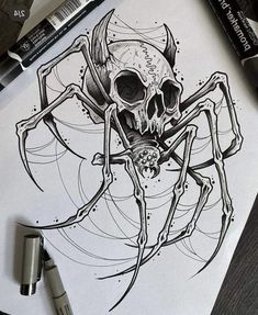 a drawing of a spider with a skull on it