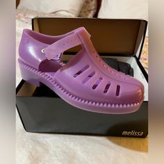 Never Worn New In Box. The Sandals Are Very Comfortable The Jelly Sits Nicely On Your Foot And Isn’t “Crunchy”. Melissa Shoes, Jelly Sandals, Women's Shoes Sandals, Color Purple, Jelly, Shoes Sandals, Women Shoes, Sandals, Purple