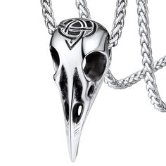 PRICES MAY VARY. 🦅🦅Viking Raven Skull Pendants🦅🦅: To the followers of Mithras, the raven was a symbol of initiation into the deeper mysteries. A sacred talisman to steady the coarse and point the way through life's maelstrom. 🦅🦅Norse Vikings Rune Amulet🦅🦅: Can be used as a guiding talisman or threaded upon your favourite chain or lace and hung as a charm. It is a rebirth, restoration, renewal, transformation, and change. With it, ev Crow Pendant, Pagan Pendants, Raven Skull Necklace, Raven Jewelry, Viking Raven, Mjolnir Pendant, Raven Necklace, Norse Jewelry, Skull Pendant Necklace