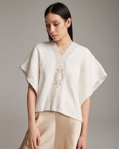 Hand-loomed short manta, or poncho, features the Estrella symbol which represents divine femininity. 100% Pima Cotton Size OS Handmade in Southern Chile by Mapuche Artisans Product Care: Dry Clean or Delicate Hand Wash Elegant White Jacquard Knit Top, Accidental Icon, Cotton Kaftan, Poncho Tops, Mama Style, Mid Dresses, Hand Loom, New Arrival Dress, Ethical Fashion