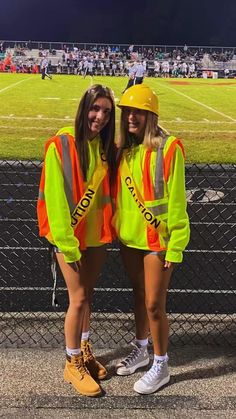 Construction Pep Rally Outfit, Construction Worker Football Theme, Halloween Football Costume, Pong Partner Themes Outfits, Construction Vest Outfit Football Game, Construction Worker Spirit Day, Construction Spirit Day, Football Game Construction Theme, Construction Theme Spirit Week