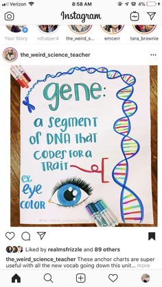 an instagram page with the caption gene a segment of dnh that coder not a trial eye color