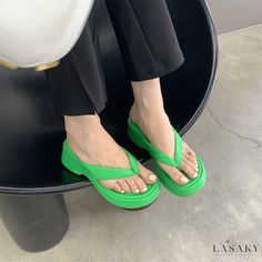 Lasaky - Thick-Soled Casual Fashion Wedge Sandals Trendy Flat Platform Flip Flops, Spring Toe Post Platform Slippers, Spring Toe-post Eva Platform Slippers, Casual Toe Post Wedge Sandals With Platform, Casual Platform Toe Post Wedge Sandals, Green Open Toe Synthetic Platform Slippers, Green Open Toe Platform Slippers With Synthetic Material, Green Closed Toe Wedge Sandals For Vacation, Summer Wedge Sandals With Toe Post