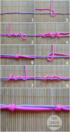 the instructions for how to make an origami - like frame with pink yarn