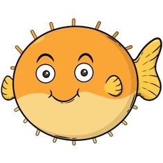 a cartoon puffer fish with big eyes