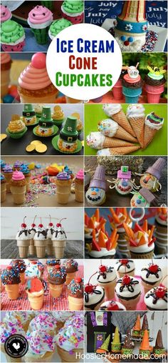 ice cream cone cupcakes collage with the words ice cream cone cupcakes