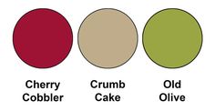 four different colors of cake with the words cherry cobbler, crumb and old olive