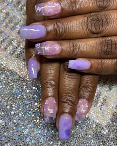 Purple Arclyc Nails, Lilac Acrylic Nails Coffin Short, Clear Nails With Butterflies, Purple Acrylic Nails With Butterflies, Purple Nails For Graduation, Acrylic Nails Purple Lavender Butterfly, Purple Nail Designs With Butterflies, Cute Purple Nail Ideas Short, Medium Length Purple Nails