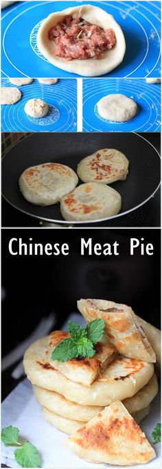 chinese meat pies are being cooked in pans