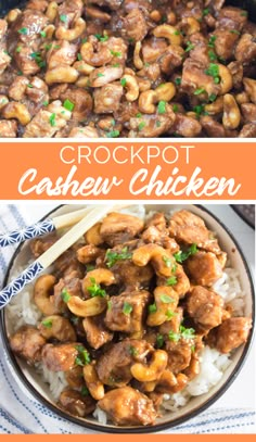 crockpot cashew chicken with white rice and carrots