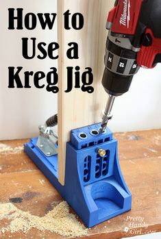 an electric driller with the words how to use a kreg jik