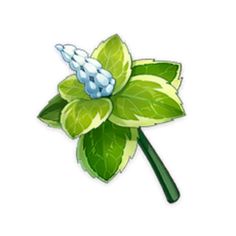 a green leaf with blue flowers on it