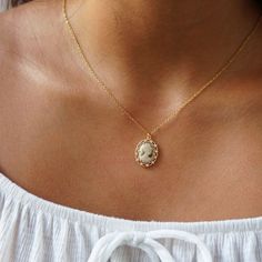 Small Cameo Necklace Vintage Charm Necklace Gold Charm | Etsy Necklace Minimalist Jewelry, Sun And Moon Necklace, Gold Moon Necklace, Zirconia Necklace, Vintage Inspired Jewelry, Cameo Jewelry, Cubic Zirconia Necklace, Gold Charm Necklace, Cameo Necklace