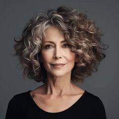 Medium Length Wavy Bob Hairstyles, Middle Age Curly Hair Styles Over 40, Short Curly Hairstyles For Women Over 60, Mid Length Hair For Older Women, Med Curly Hairstyles, Layered Curly Bob Hairstyles, Curly Gray Hair Over 50 Curls, Curly Hair Over 50 Women, Loose Curls Hairstyles