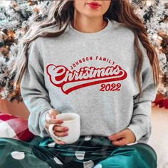 These matching family customized Christmas sweatshirts would be perfect to wear for a family photoshoot this holiday season! Available in white, athletic grey, or red. To order, select each size individually and personalize the text for the designated shirt. At checkout, there is an option to adjust the quantity of each shirt. Feel free to reach out with any questions! FREE SHIPPING All items are made to order and there are no returns on merchandise. Please be sure to double check your order bef Christmas Sweatshirt Family Cricut, Cheap Family Matching Winter Sweatshirt, Christmas Sweatshirt Family Photo, Cheap Family Matching Winter Sweatshirts, Christmas Family Sweaters, Custom Christmas Sweater, Matching Family Christmas Sweater, Family Christmas Sweaters Matching, Christmas Sweatshirt Ideas