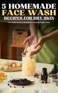 Discover 5 gentle and effective DIY face wash recipes for dry and sensitive skin. Pamper yourself with natural ingredients that hydrate and revitalize. Your go-to board for a radiant, chemical-free glow! #DIYFaceWash #DrySkinCare #NaturalSkincare Face Cleanser Recipe, Natural Facial Cleanser, Gentle Face Cleanser