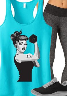 Cute #Workout Outfit Inspiration! ROSIE THE RIVETER #Gym tank by NoBull Woman. Click here to buy http://nobullwoman-apparel.com/collections/best-sellers/products/modern-rosie-the-riveter-workout-tank-top-teal Sportswear Activewear With Graphic Print For Training, Graphic Print Sportswear For Training, Sporty Graphic Print Activewear For Training, Stretch Graphic Print Activewear For Sports Season, Graphic Print Stretch Activewear For Workout, Athletic Fit Activewear With Graphic Print For Workout, Workout Activewear With Graphic Print And Athletic Fit, Athletic Fit Workout Activewear With Graphic Print, Graphic Print Racerback Activewear For Gym