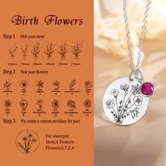 Fashion Necklace - A combination nativity bouquet necklace is perfect for everyday wear. Simple fashion and comfortable. Perfect for stacking necklaces.Make Your Personality - Create your own bouquet necklace, you can customize the birth flower on the front of the disc and the name, date, or meaning on the back of the disc.Birthflower Necklaces - Lovely, sophisticated, and creative gifts. You can present this custom disc necklace to the important people in your life. Choose birth month flowers t Birthflower Necklaces, Family Birth Flower Bouquet, Engraved Necklace Mothers, Build Your Own Bouquet, Stacking Necklaces, Birth Flower Bouquet, Birth Flower Necklace, Meaningful Necklace, Lucky Charm Necklace