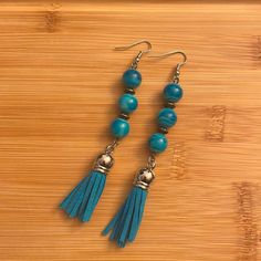 ,Handmade Long Dangle Earrings ,Blue Beads And Tassel Blue Tassel Earrings With Round Beads, Blue Dangle Tassel Earrings With Fringe, Blue Tassel Earrings With Dangling Beads, Blue Bohemian Tassel Earrings With Dangling Beads, Blue Dangle Tassel Earrings As Gift, Blue Dangle Tassel Earrings For Gift, Turquoise Beaded Earrings With Tassels For Gift, Blue Bohemian Dangle Tassel Earrings, Bohemian Blue Dangle Tassel Earrings