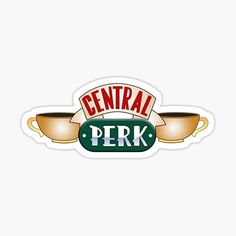 the central perk logo sticker is shown in green and red with gold trim