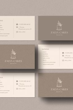 four business cards designed to look like gift boxes, with the words zaya cares on them