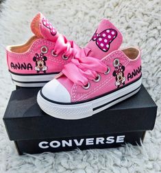 Custom Minnie Mouse Converse Personalized Minnie Mouse - Etsy Minnie Mouse Custom Air Forces, Cute Minnie Mouse Sneakers With Round Toe, Casual Pink Minnie Mouse Sneakers, Minnie Mouse Converse, Pink Minnie Mouse Low-top Sneakers, Minnie & Mickey Painted Shoes, Converse Baby, Sneakers Pink, Pink Minnie