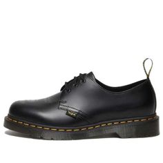 Dr. Martens x AAPE 1461 Smooth Leather Oxford Shoes 'Black' 27984001 Leather Lace-up Streetwear Shoes, Black Closed Toe Oxfords With Stitched Sole, Black Plain Toe Leather Shoes For Streetwear, Black Low-top Business Boots, Black Low-top Dress Shoes With Stitched Sole, Classic Lace-up Shoes With Leather Sole For Streetwear, Black Low-top Oxfords With Stitched Sole, Black Leather Shoes With Stitched Sole For Streetwear, Closed Toe Leather Shoes For Streetwear