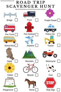 the road trip scavenger hunt is shown in this printable worksheet