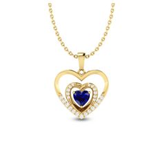 "Exquisite Blue Sapphire and Diamond Double Heart Pendant Necklace" Description: Indulge in the romance of this stunning double heart-shaped pendant , expertly crafted with a beautiful blue sapphire and brilliant diamonds. This exquisite piece is sure to capture the heart of your loved one. Details: Main Stone: 6 MM heart-shaped blue sapphire  Color: Deep blue Clarity: VS (very slight inclusions) Cut: Heart Shaped, with a table percentage of 58% and a depth percentage of 72% Metal: Yellow Gold P Heart-shaped Sapphire Necklace For Formal, Heart-shaped Sapphire Necklace For Formal Occasions, Sapphire Heart Pendant Necklace For Anniversary, Anniversary Sapphire Heart Pendant Necklace, Formal Sapphire Heart Necklace, Heart-shaped Sapphire Jewelry For Valentine's Day, Heart Shaped Sapphire Jewelry For Valentine's Day, Valentine's Day Heart Shaped Sapphire Jewelry, Blue Sapphire Heart Pendant Necklace