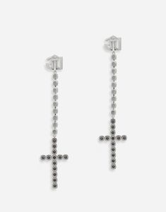 Long earrings with rhinestone-detailed crosses: Clip-on fastening with DG logo Crystal studs Nickel-free and hypoallergenic materials Engraved logo Made in Italy Engraved Logo, Long Earrings, Black Metal, Dolce And Gabbana, Crystals, Black