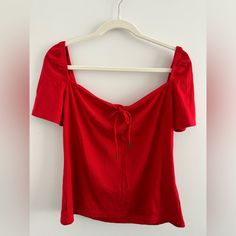 Maeve / Anthropologie Size L Red Knit With A Tie Front Never Worn Red T-shirt For Day Out, Red Short Sleeve Top For Day Out, Velvet Cami, Maeve Anthropologie, Silky Top, Cropped Camisole, Cream Blouse, Silk Cami, Black Camisole