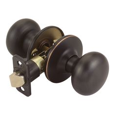 a black door handle with two knobs and a lock on the outside of it