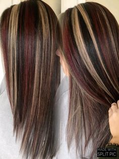 chunky highlights, 90s hairstyle, red, blonde, black, y2k, punk, emo, 2000s, hair inspo Rambut Brunette, Red Hair Inspo, Hair Color Streaks, Dyed Hair Inspiration, Hair Streaks, Pretty Hair Color, Hair Stylies, Hair Color Highlights, Hair Makeover