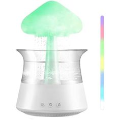 an image of a green mushroom on top of a humider with a rainbow stick