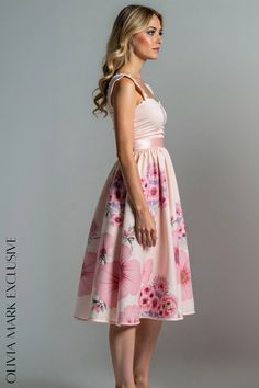 Olivia Mark - Blush Blooms Midi Dress: Floral Elegance with a Touch of Romance Pink Sleeveless Dress For Wedding Guest, Pink Floral Print Dress For Wedding, Summer Pink Midi Dress For Wedding Guest, Pink Midi Dress For Summer Wedding Guest, Fitted Floral Print Midi Bridesmaid Dress, Fitted Floral Print Midi Dress For Bridesmaids, Pink Summer Dress For Wedding Guest, Pink Dress For Summer Wedding Guest, Summer Wedding Guest Pink Midi Dress