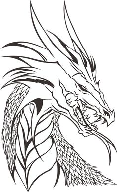 a black and white drawing of a dragon