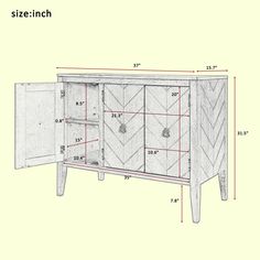 the sideboard is shown with measurements and measurements for each piece, including two doors